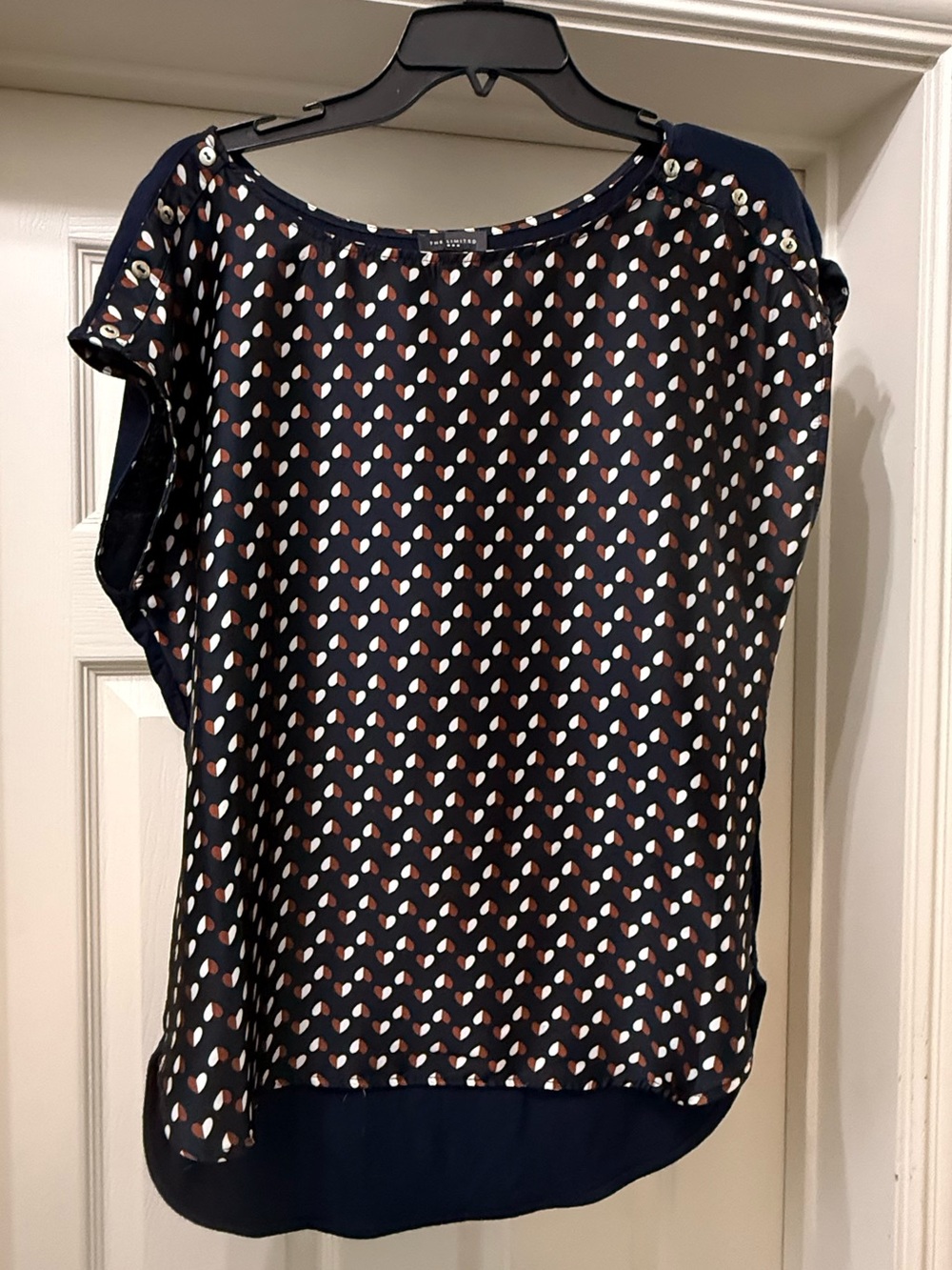 The Limited Navy Blouse with Cream Heart Print